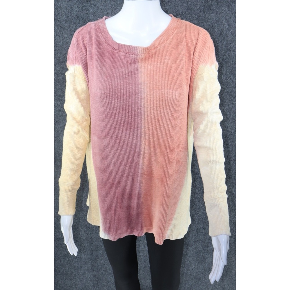 Free People Pullover Women XS Multi We The Free Logan Washed Top LS Textured EUC